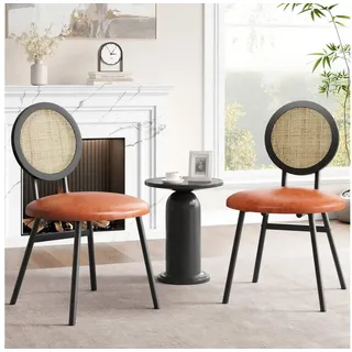 GarveeMore Esszimmerstuhl aus Rattan & Metall mit gepolstertem Sitz, 105° Rückenlehne (2 St), exklusive Farbkombinationen & Nischen-Designs, 125 kg Traglast braun