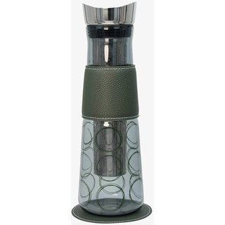 Eigenart Eve Circular green Karaffe aus Glas mit Deckel, Sieb und veganer Kunstleder-Manschette und Untersetzer, BPA frei, 1,25L, 31009