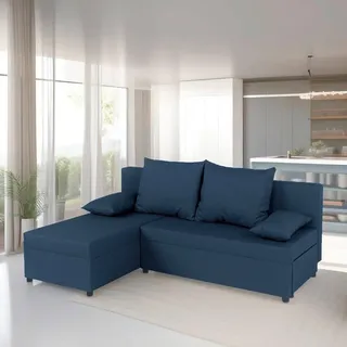 P & B Ecksofa, Blau, Kunststoff, Füllung: Schaumstoffflocken, einmalig seitenverkehrt montierbar, 195x147 cm, Liegefunktion, Rücken echt, Wohnzimmer, Sofas & Couches, Wohnlandschaften, Ecksofas mit Schlaffunktion