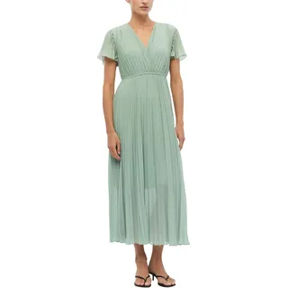 COMMA Damen Midikleid mit V-Ausschnitt – Plissee, Flügelärmel, elastischer Bund - 38