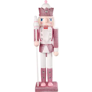 MAGICLULU 12 Zoll Weihnachtsnussknacker aus Holz, Rosa Nussknacker-soldatenfiguren, Rosa Holzornamente für Die Weihnachtsfeier-Dekoration