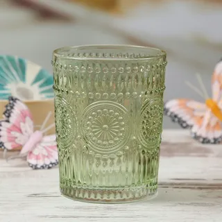 MARELIDA Trinkglas grün 280ml Wasserglas Saftglas Vintage Boho Blumenmuster