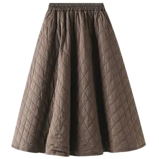 Brauner Argyle-Stepprock Für Damen, Warme Winterröcke, Leichter Midi-A-Linien-Rock, Elastischer Faltenrock Mit Hoher Taille, Schlichter Langer Rock Für Damen Und Mädchen - L