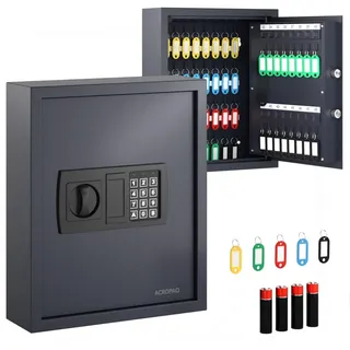 ACROPAQ Schlüsselschrank mit Zahlencode - Für bis zu 48 Schlüssel, Inkl. 48 Anhänger, Mit elektronischer Sicherung, Schwarz - Schlüsselkasten groß, Schlüsselsafe mit Code, Schlüsseltresor