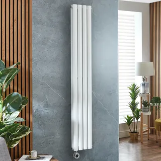 Elektrischer Design-Heizkörper Vertikal (Doppellagig) 1780mm x 236mm |mit WLAN-Heizelement in Chrom zur Festverdrahtung| Weiß - Revive -  Hudson Reed