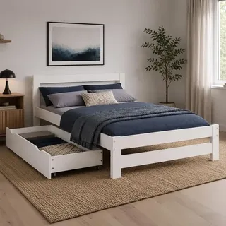 Homestyle4u Doppelbett 140 x 200 cm Weiß