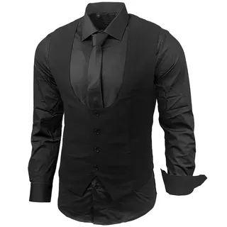 Herren Hemd Weste Krawatte Set Business Anzugweste Westen Slim Fit Smoking Frack Business Herrenanzug-Set Sakko B-101 - S