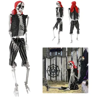 yoakaiax Halloween-Skelett-Figur, lebensgroß, Nachahmung des Skeletts, Ganzkörper-realistische menschliche Knochen mit beweglichen Gelenken, 165 cm, Piraten-Stil, Halloween-Pose, Skelett-Requisite