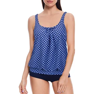loginsummer Badeanzug Zweiteilig Damen, Tankini Damen Bauchweg, Große Größen High Waist Tankini Set, Blouson Tankini Oberteil mit Badeshorts - 42