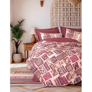L'Essentiel Linge de Maison, Ranforce King-Size-Bettbezug-Set (FR), Estilıo - Claret Red, 100 % BAUMWOLLE RANFORCE, Weinrot, 240 x 220 cm - Rot