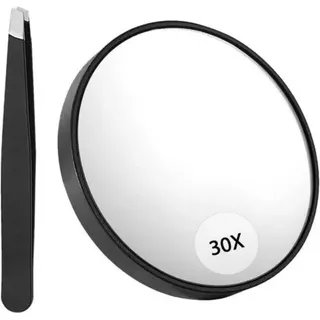 30-fach Vergrößernder Spiegel Mit Saugnapf Und Pinzette, Ideal Als Vergrößerungsspiegel Für Make-up Und Als Taschenspiegel Für Augen-make-up, 8,9 Cm (3,5 Zoll) Fliti