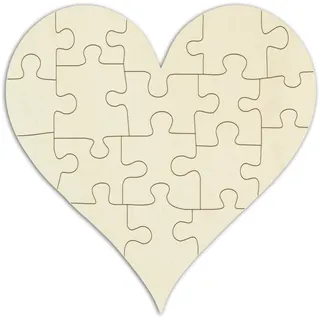 Holzpuzzle Spitzes Herz zum Bemalen und selbst gestalten - 18 Teile, 55 x 55 cm - personalisierbares Herz-Puzzle aus Holz, im Jutebeutel