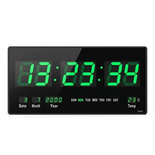 Starlet24 LED Wanduhr mit Datums- und Temperaturanzeige große LED-Anzeige 45x22cm (JH4622) Grün