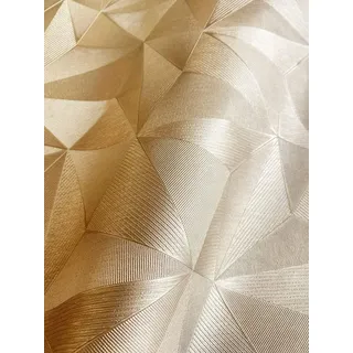 Newroom Vliestapete Aron Tapete Metallic Glamour, Gold Tapete Glamour Glänzend - Metallic 3D-Optik Mattes Gold Grafisch Geometrisch Dreiecke Grafik für Wohnzimmer Schlafzimmer Küche, 3D-Optik beige 0.53 m x 10.05 m