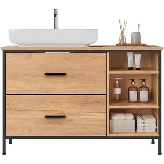 EUGAD Waschbeckenunterschrank (1-St) Badezimmerschrank mit 2 Schubladen 3 offenen Fächern beige 90 cm x 60 cm x 30 cm