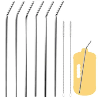 6 Stück ultra-lange gebogene Metall-Trinkhalme, 35,6 cm, extra lang, 304 Edelstahl, wiederverwendbare Trinkhalme mit Reinigungsbürste für 2,8 l Becher, 354 ml hohe Weinflasche, 1,8 l Wasserflasche,