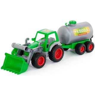 WADER QUALITY TOYS Spielzeug-Traktor Farmer Technic Traktor mit Frontlader Fassanhänger grün