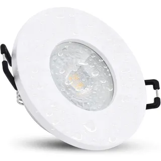 linovum ISAWO Einbauspot weiß rund IP65 LED-Modul 4W warmweiß flach 30mm | Flacher Deckenspot IP65 weiß matt - warmweiß, nur 30mm tief, mit Glasscheibe für Bad, Dusche & außen, inkl. LED-Modul