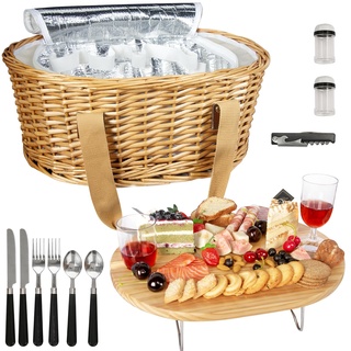 Hap Tim Picknickkorb-Set für 2 Personen mit Mini-Klapptisch für Wein, Picknick, große isolierte Kühltasche und Besteck-Set für 2 Personen, Geschenke für Paare, Hochzeitsgeschenke (DE-Y2209-2-CM)