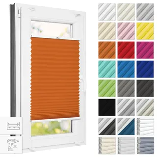 Estika Plissee ohne Bohren 95 cm x 120 cm - Orange - Bruchfeste Klemmhalter, Plissee Klemmfix, Rollos für Fenster ohne Bohren, Jalousien Fenster für innen, Raffrollo, Fensterplissee