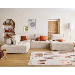 Marisol - Wohnlandschaft Modular 7-sitzer - Texturierter Samt - Beige