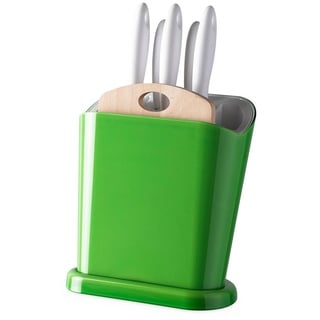 Omada Design Messerblock aus Polypropylen, Made in Italy, multifunktionaler Messerhalter mit Satz 5 Messerhalter für die Küche aus Edelstahl und Schneidbrett aus Holz. Linea Trendy, Grüne Farbe