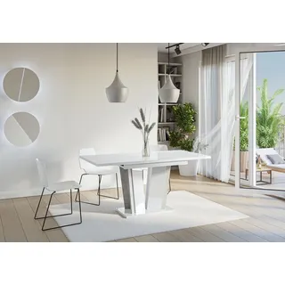 Esstisch DOHA II, Stilvoll Ausziehbar Esszimmertisch, Design Tisch, Esszimmer (Weiss Hochglanz + Beton) - Weiß
