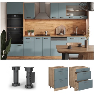 Vicco Schubladenunterschrank Küchenschrank R-Line Solid Eiche Blau Grau 60 cm modern