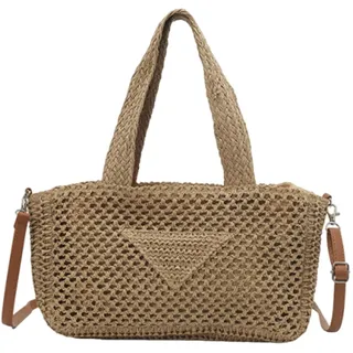 CORIOS Damen Gewebte Tasche Handgefertigte Strohtasche Böhmische Tote Beutel Sommer Strandtaschen Retro Schultertasche Umhängetasche Handgewebt Basttasche Handtasche für Reise Strand Urlaub Beige