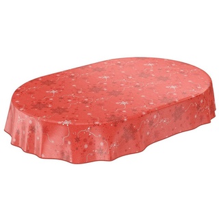 ANRO Tischdecke Tischdecke Wachstuch Weihnachten Rot Robust Wasserabweisend Breite, Geprägt rot Oval - 140 cm x 220 cm