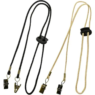 2 Stück Serviettenhalter Lätzchen Clips, 75 cm Lätzchenkette mit Klammern, Serviettenkette für Senioren Ältere Erwachsene Kinder (Schwarz, Beige) (Schwarz, Beige 1)
