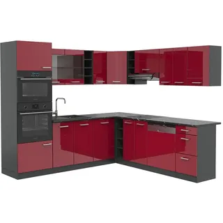 Vicco Eckküche R-Line, Rot Hochglanz/Anthrazit, 247 x 237 cm, AP Anthrazit, für Variable Küchenplanung und modulare Erweiterung