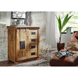 industrial used-look Kommode Schiebetür Natur Echtholz Mango massiv Sideboard