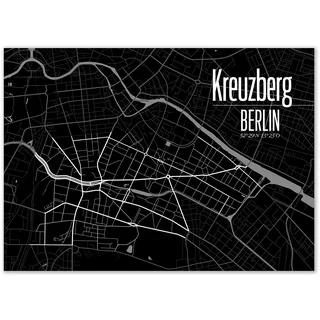 Generisch Poster Berlin Kreuzberg 50x70 Xberg schwarz weiß Kiez Berlin Spree Print Illustration Wegenetz