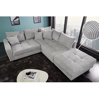 riess-ambiente Ecksofa KENT 220cm hellgrau/schwarz- Cord, L-Form, Federkern, FSC-zertifiziert, Einzelartikel 1 Teile, Moderne Wohnlandschaft inkl. Hocker - ideal für Wohnzimmer u. Familien grau