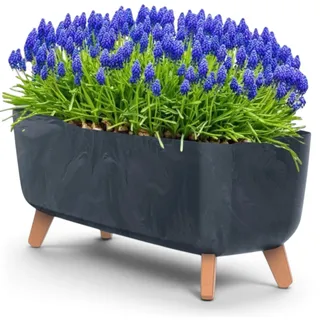 MELTOM Blumenkasten mit Füßen 57 x 23 cm Beton Anthrazit Pflanzkasten | Vier Standbeine in Holzoptik · fester Zwischenboden über dem Gießwasser · kein Abflussloch · 19,5 Liter · Innen & Außen
