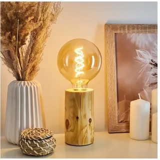 hofstein Tischleuchte »Pontinvrea« moderne Tischlampe aus Holz in Natur/Schwarz, ohne Leuchtmittel, m. An-/ & Ausschalter, Retro/Vintage-Leuchte, E27, m. Lichteffekt braun