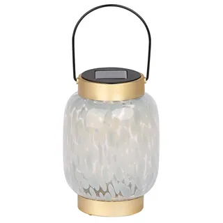 Dehner Laterne Glas/Metall Ø 12 cm H 17 cm inkl. Dämmerungssensor gold/transparente/grau