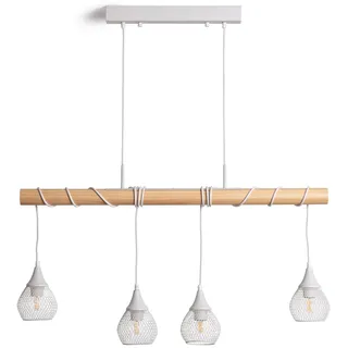 LEDKIA Pendelleuchte Holz und Aluminium Monah Weiß | Skandinavisches Design | Verwendet E27 LED-Leuchtmittel | Verstellbares Kabel | Für Innen