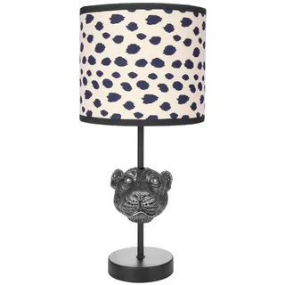 BRUBAKER Tisch- oder Nachttischlampe Leopard - Tischleuchte mit Polyresin Fuß und Stoffschirm - 40 cm Höhe, Schwarz Beige gepunktet