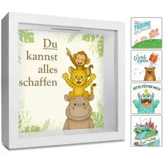GLÜCKSWOLKE Spardose mit 9 Motive zur Auswahl, (Wunscherfüller, Dream Big, Lebensbaum, Travel, Hochzeit, Sparschwein, Mäuse, Monster, Dschungel, Kinder), Geldgeschenke Verpackung für Geburtstag I Sparbüchse Junge & Mädchen weiß