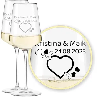 LEONARDO Puccini Hochzeitsglas mit Gravur, personalisierbares Weißwein-Glas Kelchglas, Wunschname Wunschtext Datum graviert, Hochzeitsgeschenk für Brautpaar, Jahrestag Jubiläum