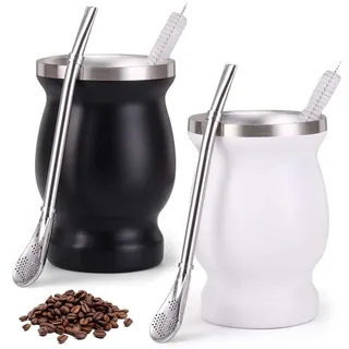 Edelstahl Mate Tee Set mit Löffel und Reinigungsbürste, Yerba Mate Tee Becher