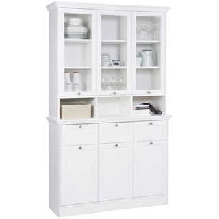 Finori Carryhome Vitrine, Weiß, Metall, 3 Fächer, 3 Schubladen, 120x200x40 cm, Beimöbel erhältlich, Wohnzimmer, Wohnwände, Vitrinenschränke
