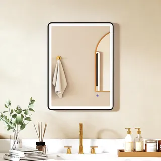 HOMCOM LED-Badezimmerspiegel mit Beleuchtung LED-Spiegel 80x60 cm Schwarz