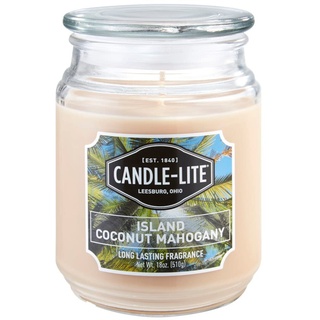 Candle-Lite Duftkerze im Glas mit Deckel | Island Coconut Mahogany | Duftkerze Kokos | Kerzen lange Brenndauer (bis 110h) | Kerzen Braun | Duftkerze Groß (510g)