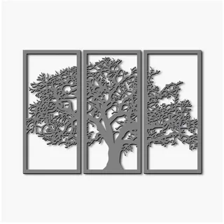 Namofactur Wanddekoobjekt XXL Baum im Rahmen Wandbild aus Holz (3-teilig), Wanddeko 'Baum' Wandgestaltung für dein Wohnzimmer / Schlafzimmer grau