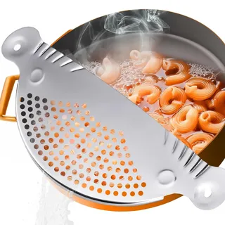 LIUZHUJ Nudelsieb Edelstahl, Edelstahl Abtropfsieb für Töpfe, Topfsieb für Töpfe mit Einem Durchmesser Bis 26 cm, Flaches Funktionale Abgießhilfe für Pasta, für Gemüse und Pasta