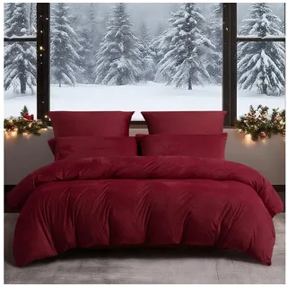 LuxusKollektion Bettwäsche Bettwäsche 220x240 Weinrot Samt-Plüsch Warm rot