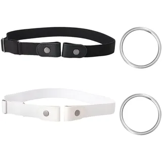 LumiSyne 2 Stücke Gürtel Ohne Schnalle Elastischer Gürtel Für Damen Herren Schnallenfreier Gürtel Unsichtbarer Druckknopf Design Einstellbar Taillengürtel Stretch Gürtel Für Jeans Hosen Kleid - Einheitsgröße